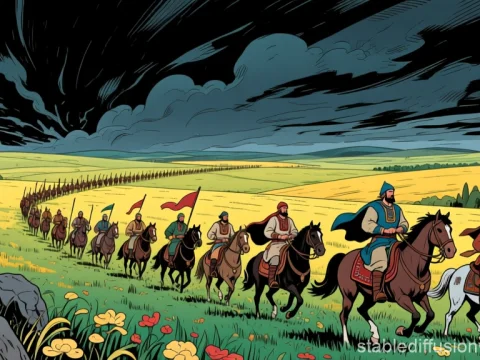 Cossack Riders in a Vast Ukrainian Landscape