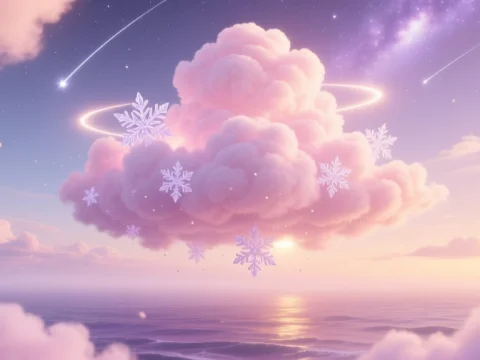 Cotton Candy Cloud with Snowflakes and Shooting Stars