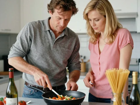 Couple Cooking Together in Modern Kitchen