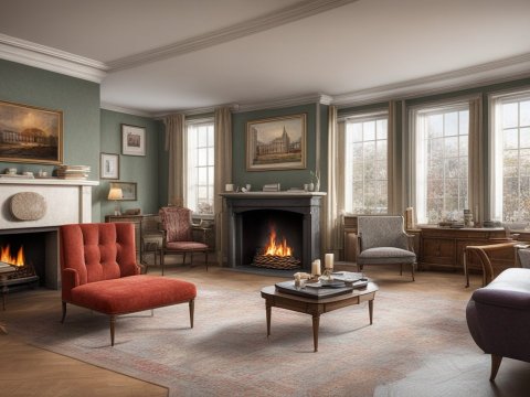Cozy 1950s UK Council House Living Room with Fireplaces