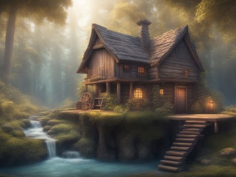Cozy Cabin in Enchanted Forest by a Stream