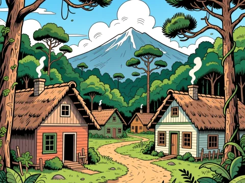 Cozy Cabocla Village in Lush Jungle with Mountain View