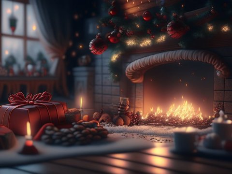 Cozy Christmas Fireplace with Festive Decorations
