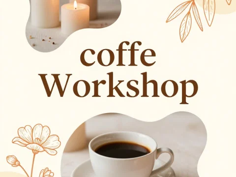Cozy Coffee Workshop Poster with Candles and Floral Design