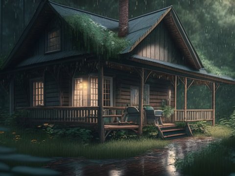 Cozy Cottage in a Rainy Forest
