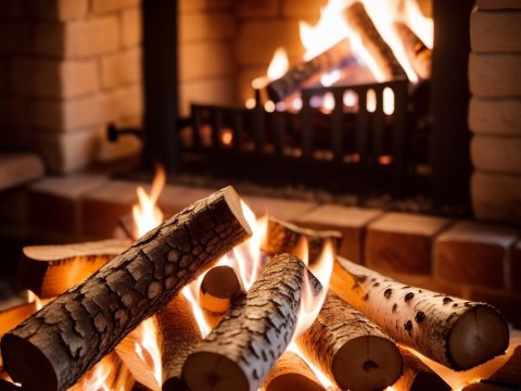 Cozy Fireplace with Burning Logs