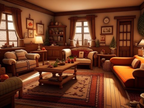 Cozy Gingerbread Style Living Room Interior