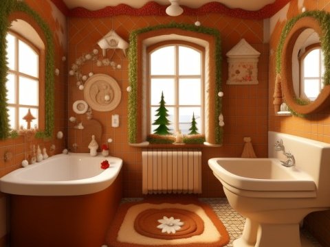 Cozy Gingerbread-Themed Bathroom Interior