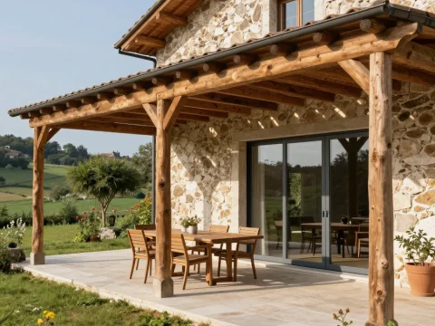 Cozy Italian Country House Patio with Wooden Pergola