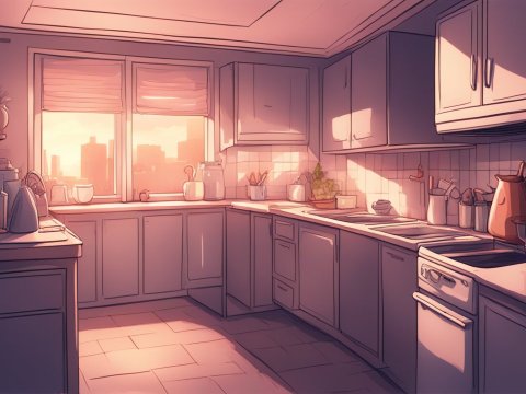 Cozy Kitchen Interior at Sunset
