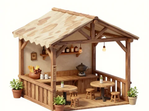 Cozy Medieval Tavern Interior with Wooden Furniture