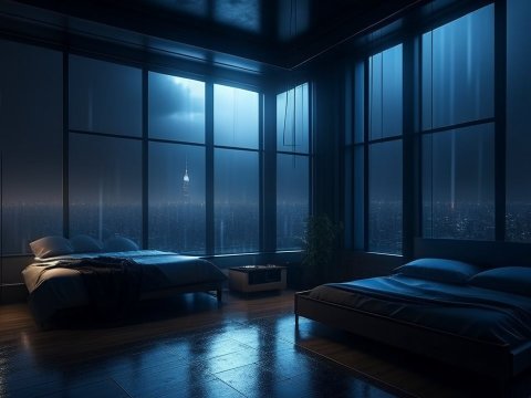 Cozy Modern Bedroom with City Night View