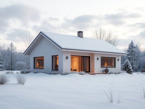 Cozy Modern House in Snowy Winter Landscape