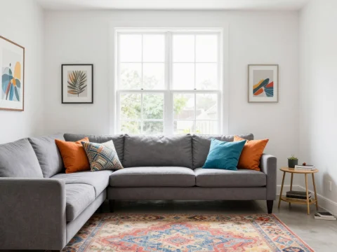 Cozy Modern Living Room with Colorful Accents