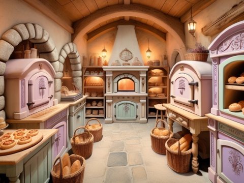 Cozy Pastel Medieval Bakery Interior
