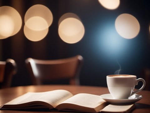 Cozy Reading Moment with Coffee in Warm Ambient Light