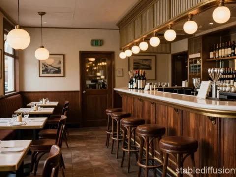 Cozy Retro Italian Restaurant Interior with Wooden Bar