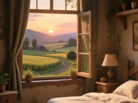 Cozy Rural Bedroom with Sunset View