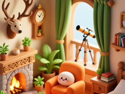 Cozy Rustic Room with Warm Fireplace and Telescope