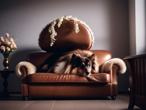 Cozy Shetland Sheepdog Relaxing on Elegant Leather Armchair