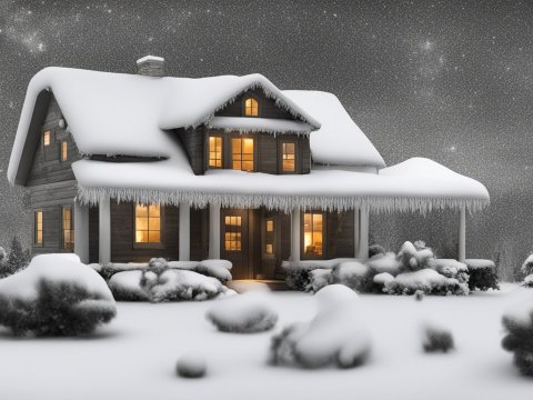 Cozy Snow-Covered House at Night with Warm Lights