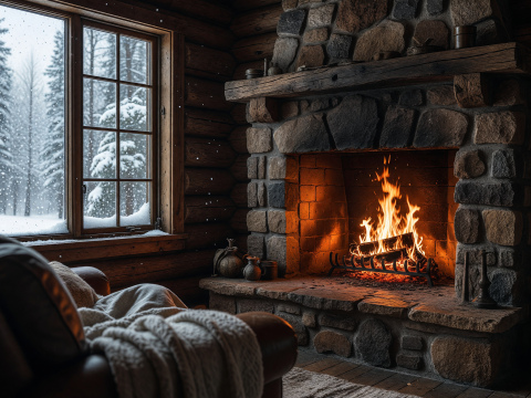 Cozy Snowbound Cabin with Hearth Glow