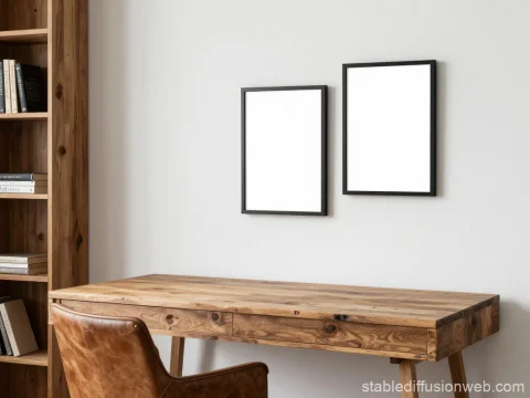 Cozy Study Space with Reclaimed Wood Desk and Leather Chair