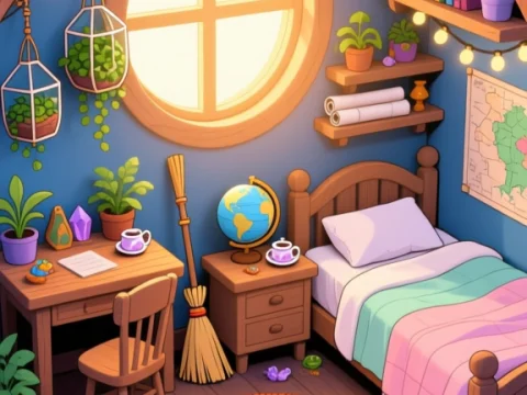 Cozy Sunlit Attic Bedroom with Magical Decor