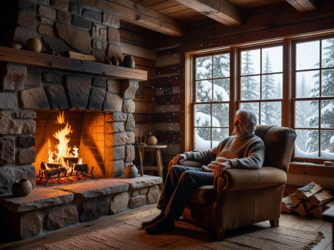 Cozy Winter Cabin with Firelight Glow