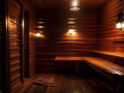 Cozy Wooden Sauna Interior with Warm Lighting