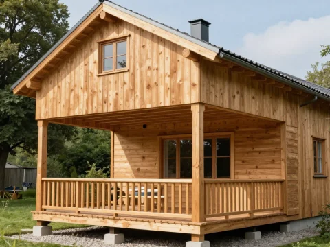 Cozy Wooden Stilt Terrace Cabin in Natural Setting