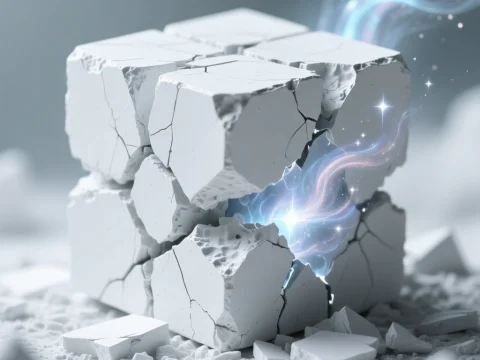 Cracked Industrial Cube Emitting Mystical Energy