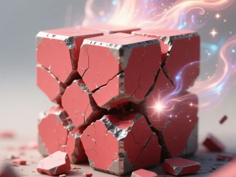 Cracked Red Industrial Cube with Magical Energy