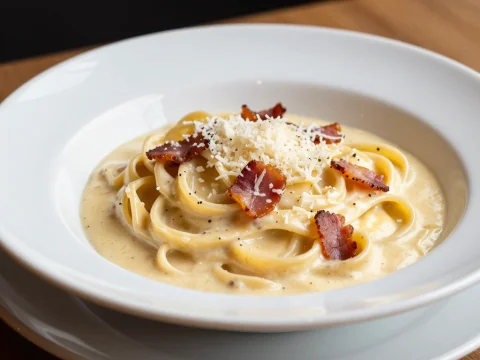 Creamy Carbonara Pasta with Crispy Bacon and Cheese