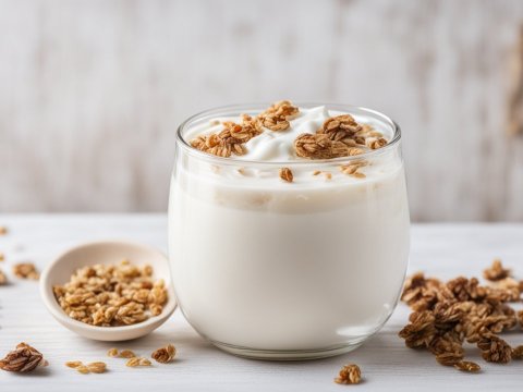 Creamy Yogurt with Granola in Glass Cup