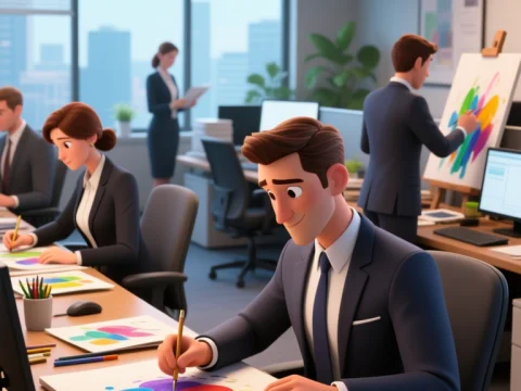 Creative Business Professionals Collaborating in Modern Office