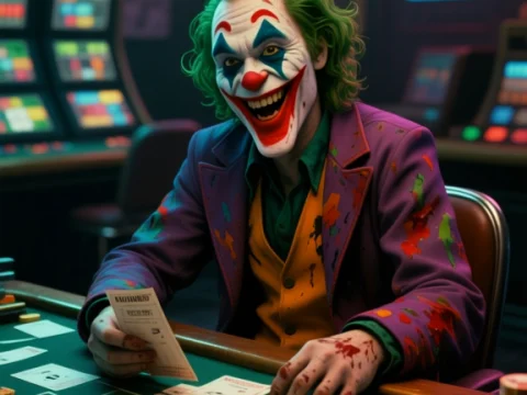 Creepy Clown Gambling in Neon Casino