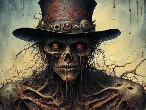 Creepy Skeleton in Steampunk Top Hat