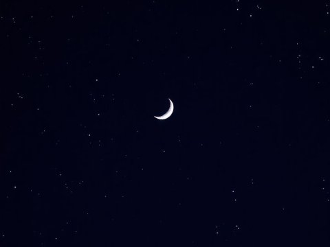 Crescent Moon Shining in Starry Night Sky