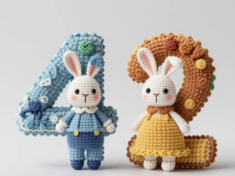 Crochet Bunny Dolls with Number 42