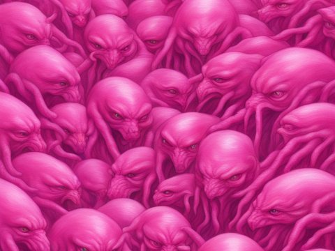 Crowd of Pink Alien Creatures with Tentacles