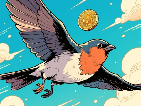 Crypto Bird Flying with Bitcoin Coin