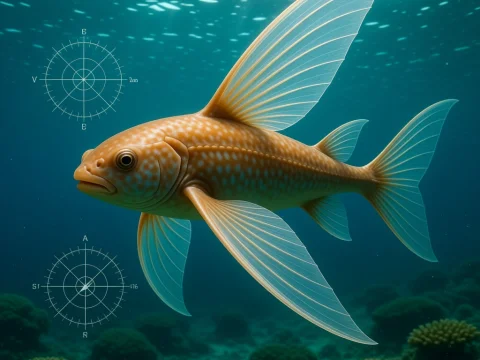 Crystal Finned Batipelagic Fish in Deep Ocean