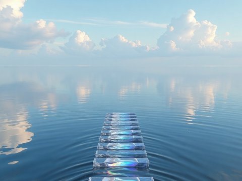 Crystal Steps Leading into a Serene Sky Reflection
