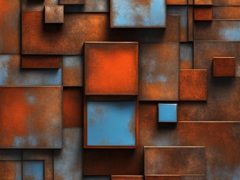 Cubism-Inspired Rusted Metal Squares Pattern