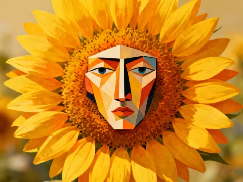 Cubist Face in Sunflower Bloom