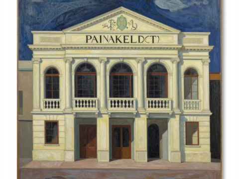 Cubist Opera House Facade in Oil Painting