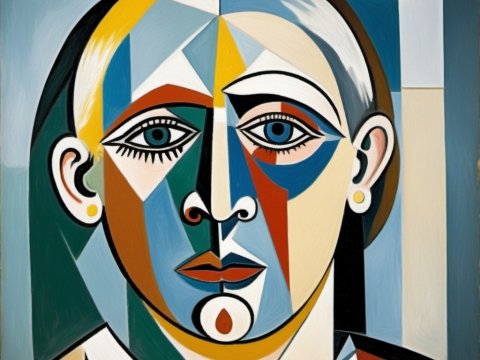 Cubist Portrait of a Woman with Geometric Shapes