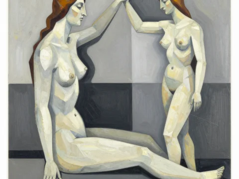 Cubist Style Nude Figures in Muted Tones