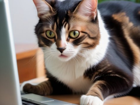 Curious Cat Using Laptop on Desk